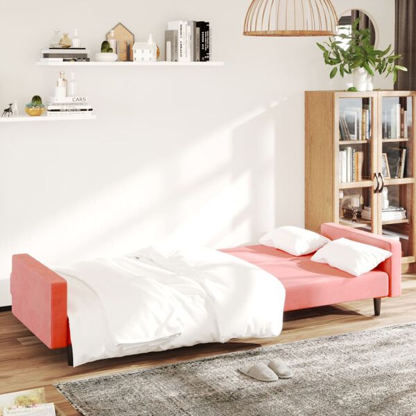 vidaXL Sof&aacute;-cama de 2 lugares veludo rosa