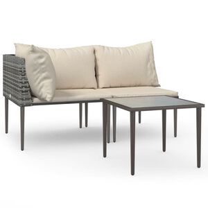 vidaXL 3 pcs conjunto lounge de jardim c/ almofad&otilde;es vime PE cinzento