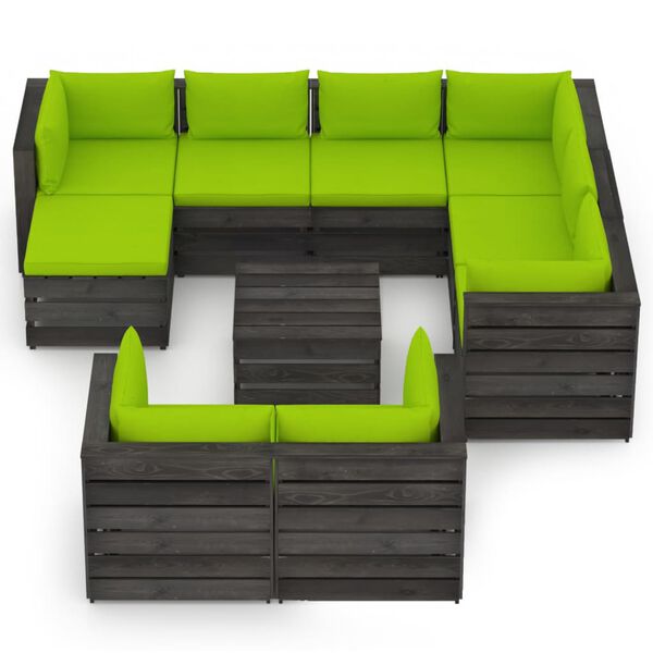 vidaXL 10pcs conj. lounge jardim + almofad&otilde;es madeira impreg. cinzento