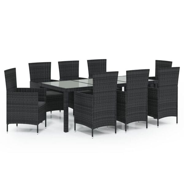 vidaXL 9 pcs conjunto jantar exterior com almofad&otilde;es vime PE preto