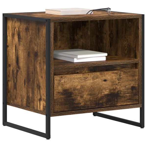 vidaXL Mesa-de-cabeceira com gaveta Carvalho Fum&ecirc; 50 x 39,5 x 50 cm