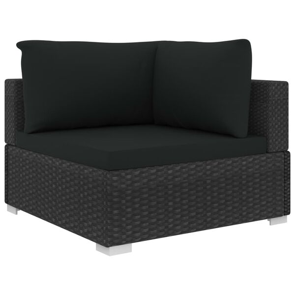 vidaXL 9 pcs conjunto lounge de jardim c/ almofadões vime PE preto