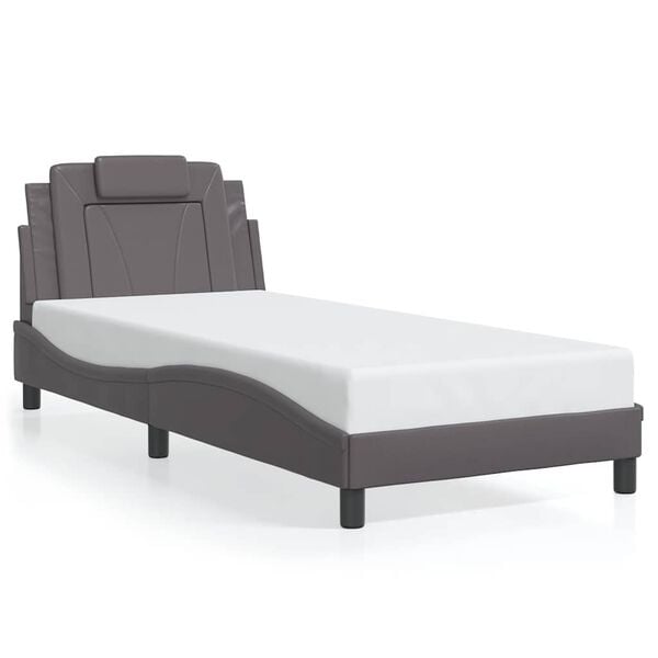 vidaXL Estrutura de cama Viana sem colch&atilde;o couro artificial 80x200 cm cinzento