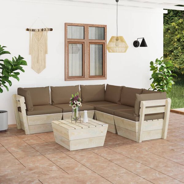vidaXL 6 pcs conjunto lounge de paletes + almofad&otilde;es madeira de abeto