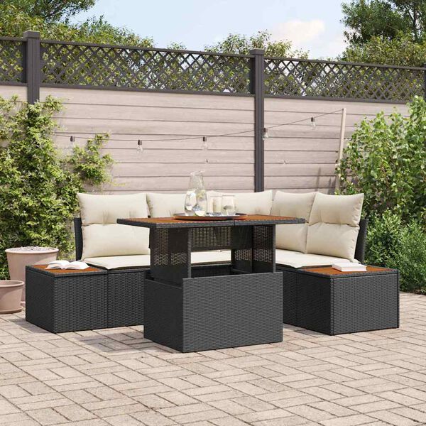 vidaXL Conjunto de Sof&aacute; de Jardim 5 pcs Preto Rattan Sint&eacute;tico