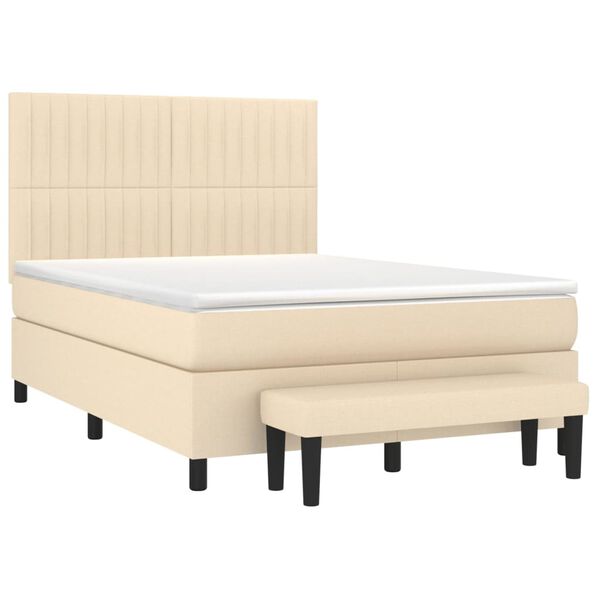 vidaXL Cama com molas/colch&atilde;o 140x200 cm tecido cor creme