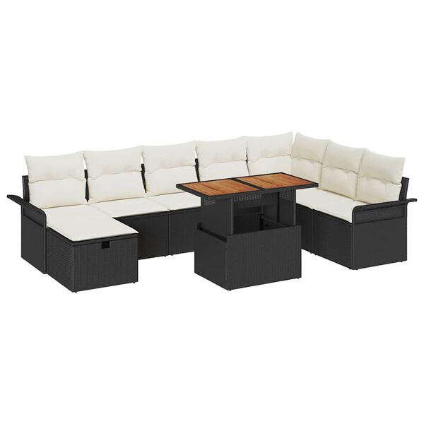 vidaXL Conjunto de Sof&aacute; de Jardim 9 pcs Preto Rattan Sint&eacute;tico