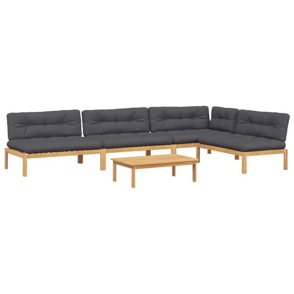 vidaXL 5 pcs m&oacute;veis de paletes p/ jardim com almofad&otilde;es ac&aacute;cia maci&ccedil;a