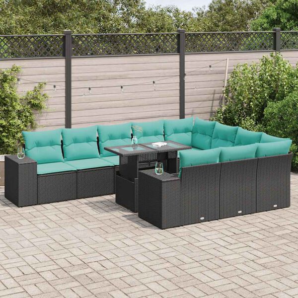 vidaXL 11 pcs conjunto sof&aacute;s jardim c/ almofad&otilde;es vime PE/ac&aacute;cia preto