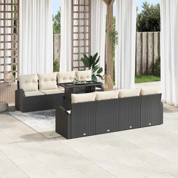 vidaXL Conjunto de Sof&aacute; de Jardim 9 pcs Preto Rattan de Polipropileno