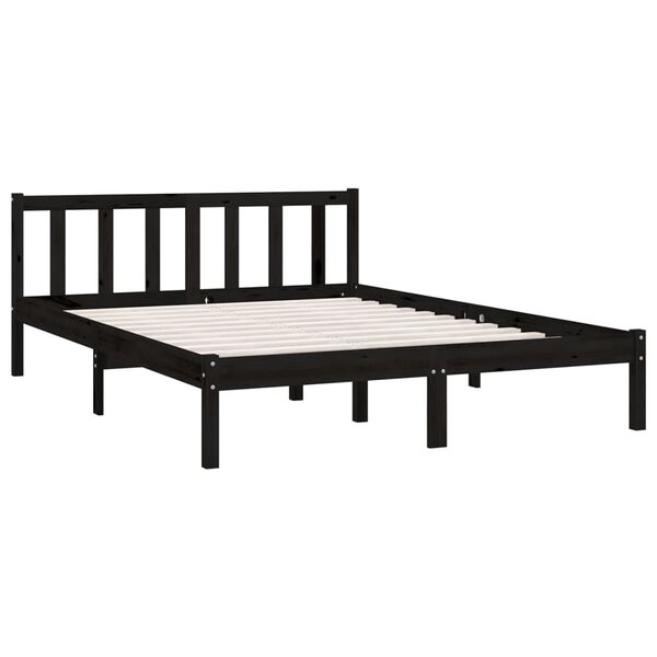 vidaXL Estrutura de cama king 150x200 cm pinho maci&ccedil;o preto