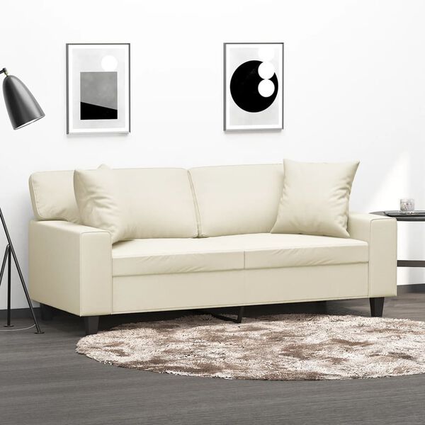vidaXL Sof&aacute; 2 lugares + almofadas decorativas 140cm couro artif. creme