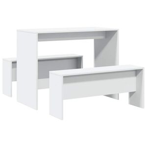 vidaXL 3 pcs conj. mesa de jantar e banco derivados de madeira branco