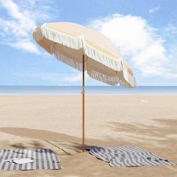 vidaXL Parasol de Praia Amarelo e Branco 160 x 160 x 196 cm