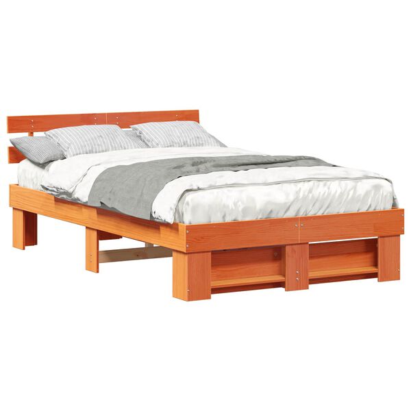 vidaXL Estrutura da Cama com cabeceira Marrom Cera 140 x 190 cm
