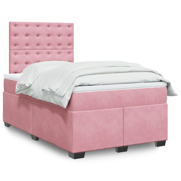 vidaXL Cama boxspring com colch&atilde;o 120x200 cm veludo rosa