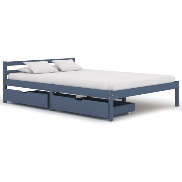 vidaXL Estrutura de cama c/ 2 gavetas 140x200 cm pinho maci&ccedil;o cinzento