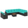 vidaXL 11 pcs conjunto sof&aacute;s de jardim c/ almofad&otilde;es vime PE preto