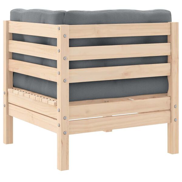 vidaXL 3 pcs conj. lounge jardim c/ almofad&otilde;es cinzentos pinho maci&ccedil;o