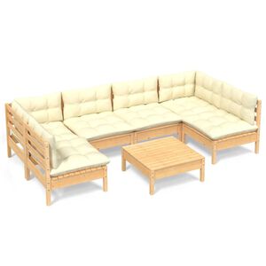 vidaXL 7 pcs conjunto lounge jardim c/ almofad&otilde;es creme pinho maci&ccedil;o