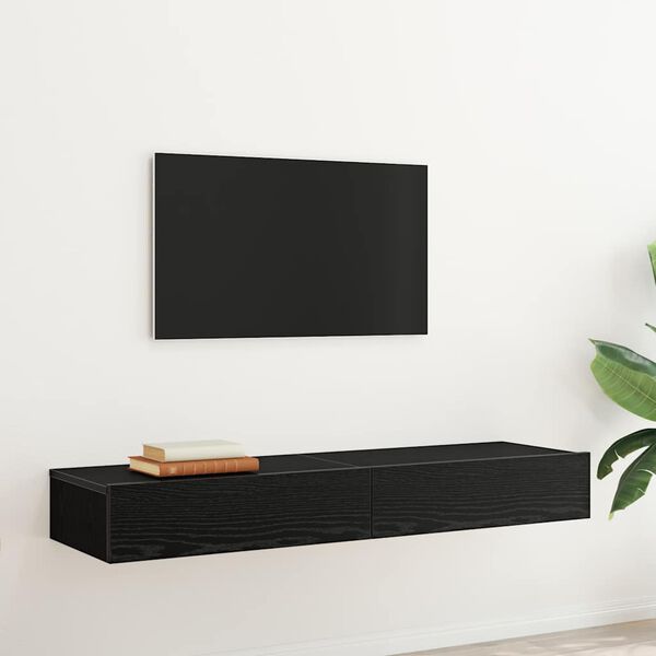 vidaXL Arm&aacute;rios de TV com luzes LED 2 pe&ccedil;as carvalho preto 60x35x15,5 cm