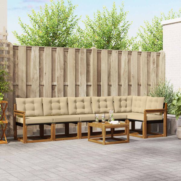 vidaXL Conjunto de Sof&aacute;s para Exterior 7 pcs Natural e Bege