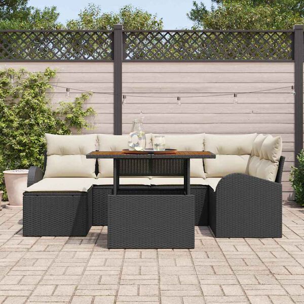 vidaXL Conjunto de Sof&aacute; de Jardim 7 pcs Preto Rattan Sint&eacute;tico