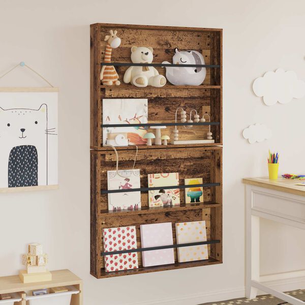 vidaXL Estante de Revistas 2 pcs Madeira antiga 80 x 12 x 70 cm