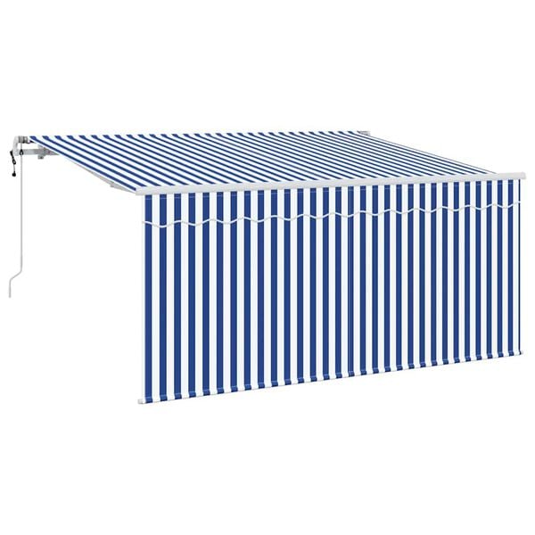 vidaXL Toldo Retr&aacute;til Azul e Branco 300 x 200 cm Poli&eacute;ster e Alum&iacute;nio