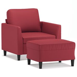 vidaXL Poltrona com apoio de p&eacute;s 60 cm couro artificial vermelho tinto