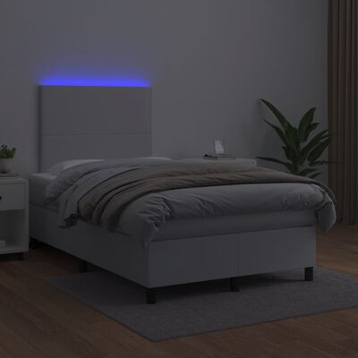 vidaXL Cama box spring c/colchão/LED 120x190cm couro artificial branco