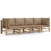 vidaXL 4 pcs conj. lounge jardim bambu c/ almofad&otilde;es cinza-acastanhado