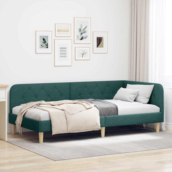 vidaXL Estrutura de Cama de Canto Verde Escuro 90 x 200 cm tecido