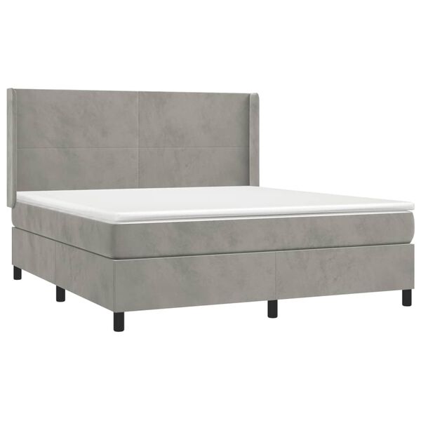 vidaXL Cama box spring c/ colch&atilde;o/LED 160x200 cm veludo cinzento-claro