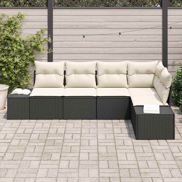 vidaXL Conjunto de Sofá de Jardim 5 pcs Preto vime PE