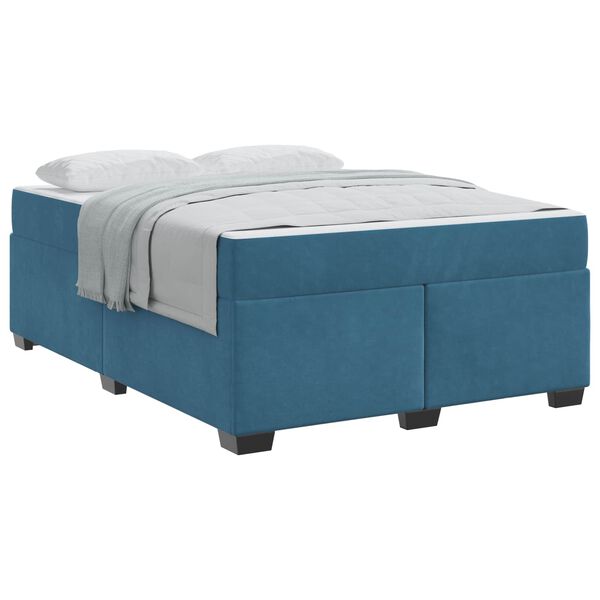 vidaXL Estrutura da Cama com colch&atilde;o Azul Escuro 160 x 200 cm tecido