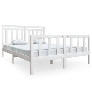 vidaXL Estrutura de cama king 150x200 cm madeira maci&ccedil;a branco