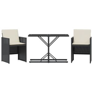 vidaXL 3 pcs conjunto de bistr&ocirc; com almofad&otilde;es vime PE preto