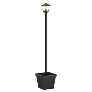 vidaXL Poste de lanterna solar com vaso Preto 32 x 32 x 158 cm