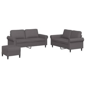 vidaXL 3 pcs conjunto de sof&aacute;s c/ almofad&otilde;es couro artificial cinzento