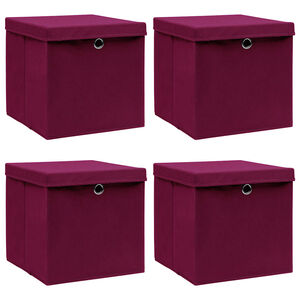 vidaXL Caixas arruma&ccedil;&atilde;o c/ tampas 4pcs 32x32x32cm tecido vermelho esc.