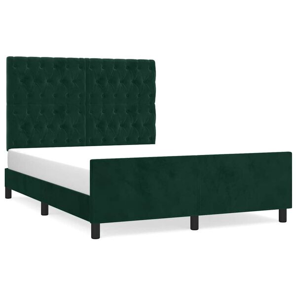 vidaXL Estrutura de cama sem colch&atilde;o 140x190 cm veludo verde-escuro