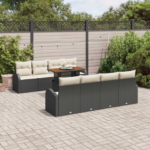 vidaXL Conjunto de Sof&aacute; de Jardim com almofada 7 pcs Preto e creme