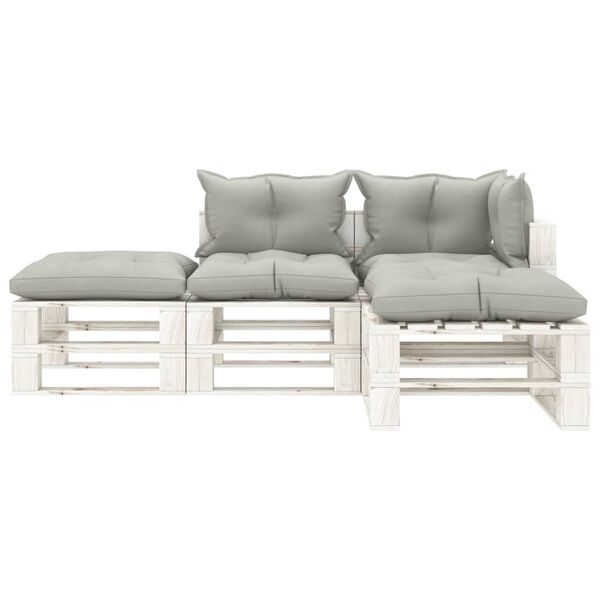 vidaXL 4 pcs conjunto lounge jardim paletes c/ almofad&otilde;es cinza-acast.