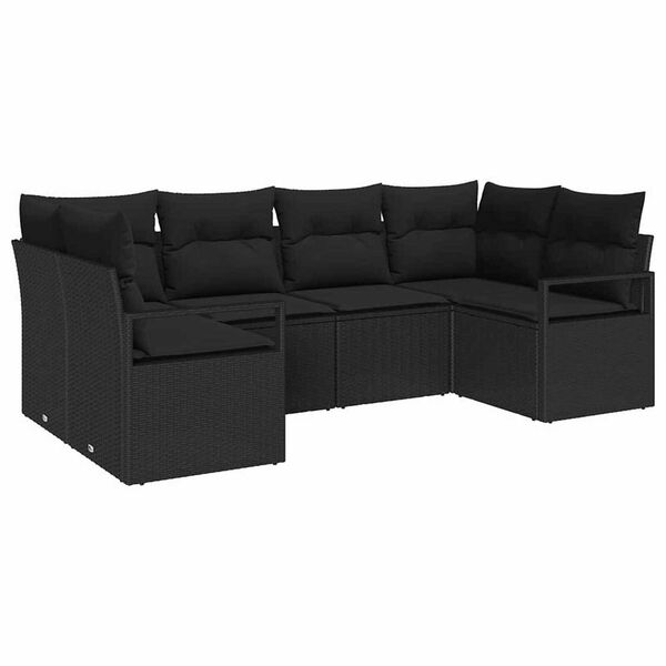 vidaXL Conjunto de Sof&aacute; de Jardim com almofada 6 pcs Preto vime PE