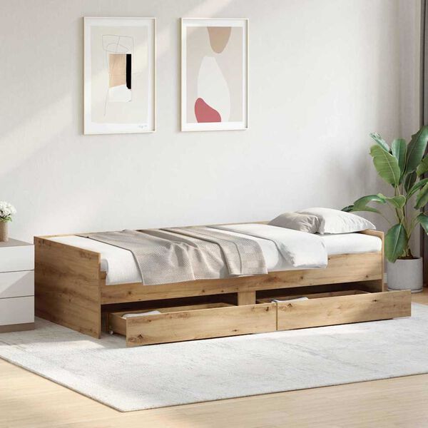 vidaXL Estrutura da Cama com gaveta Carvalho Artesanal 90 x 190 cm