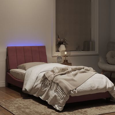 vidaXL Estrutura de cama c/ luzes LED 80x200 cm veludo rosa