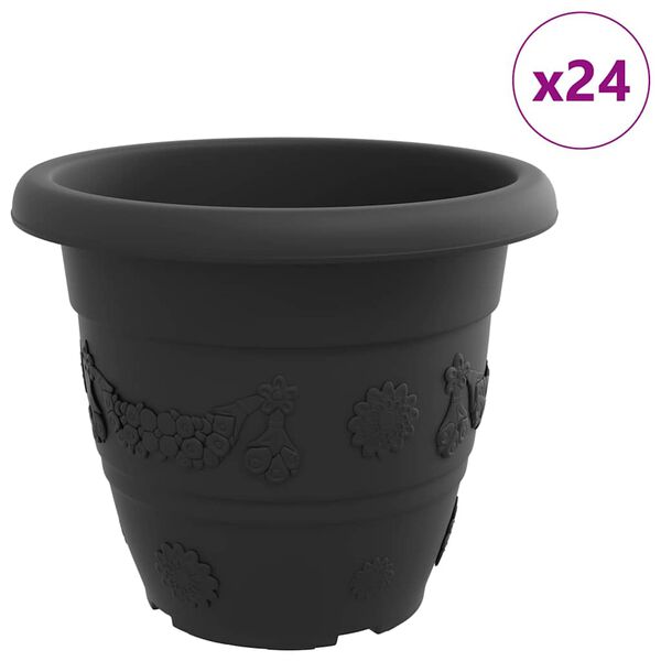 vidaXL Vaso Redondo para Flores 24 pcs Preto &Oslash; 26 x 21.5 cm Pl&aacute;stico