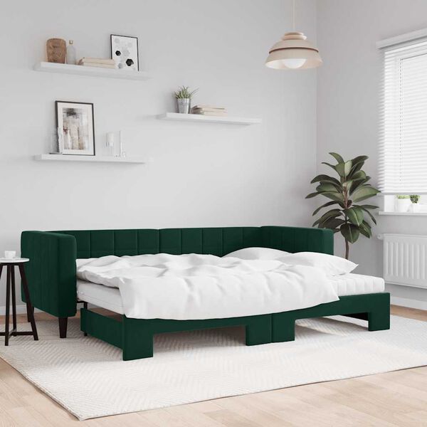 vidaXL Sof&aacute;-cama c/ gavet&atilde;o e colch&otilde;es 80x200cm veludo verde-escuro