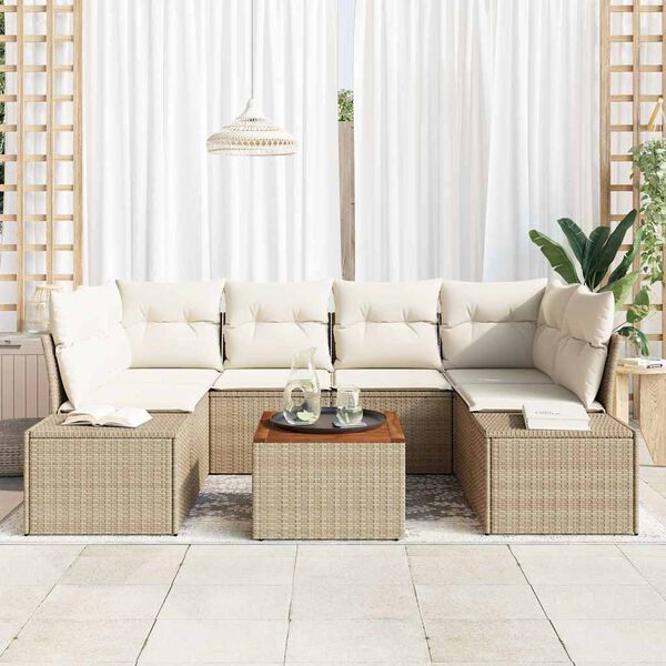 vidaXL Conjunto de Sof&aacute; de Jardim 7 pcs Bege Rattan Sint&eacute;tico